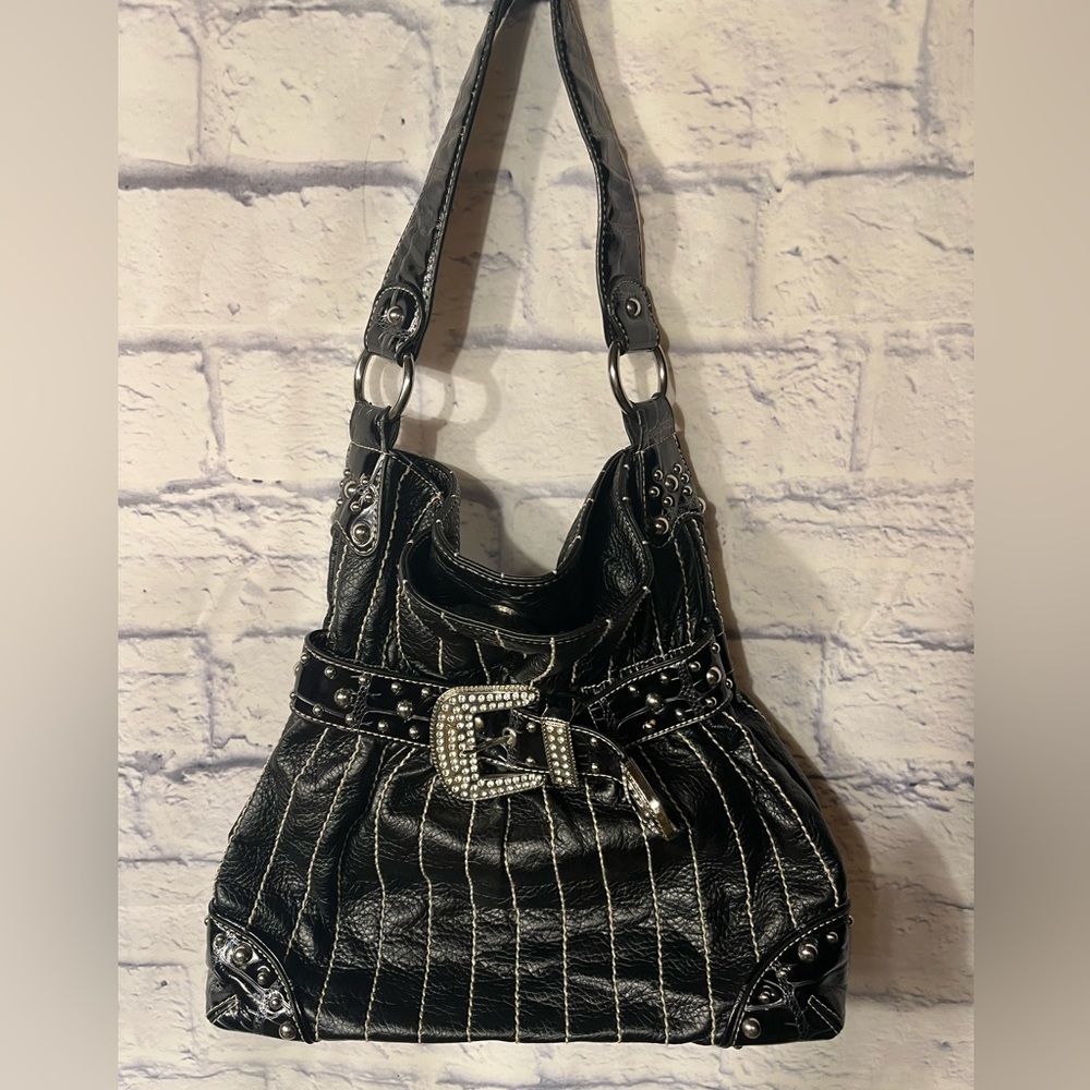 GG...ing Black Buckled Rhinestoned Buckled Purse